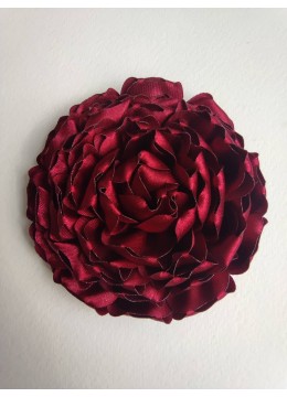Ръчно изработена Сатенена роза на брошка цвят Бордо